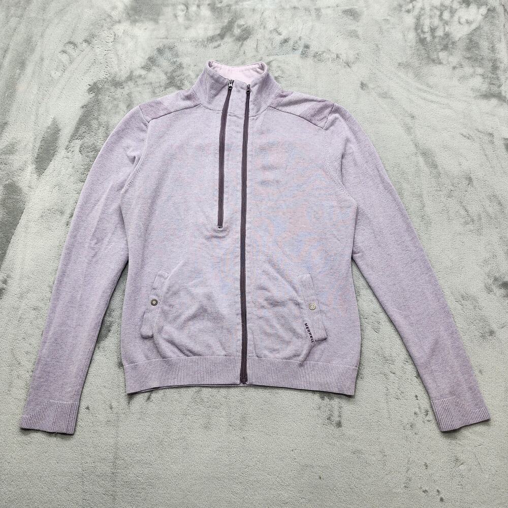 Merrell Sweater Womens‎ L Purple Full Zip Stretch Cotton Snap Pockets Athleisure